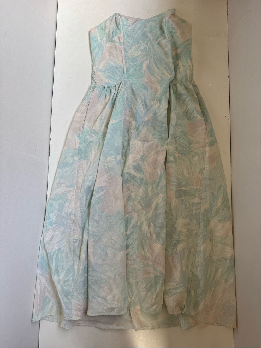 vintage 1980s pastel floral strapless midi dress large cotton